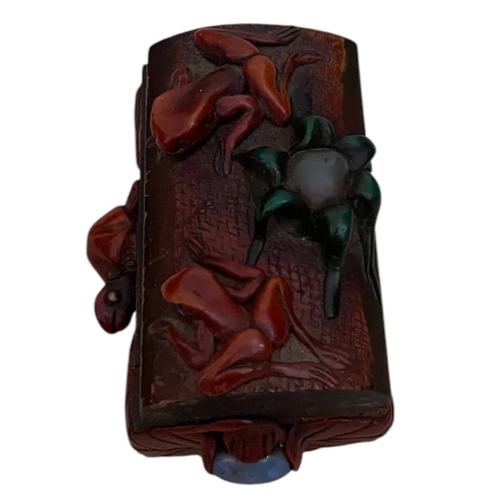 Handmade Decorated Bejeweled Sculpted Frog Trinket Wooden Box‎